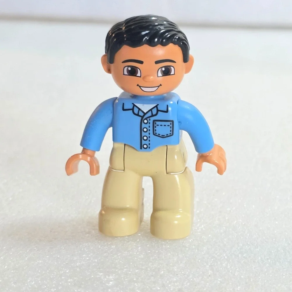 Lego Duplo Figure My First Shop Male Father Dad Blue Shirt Tan Pants 2.5